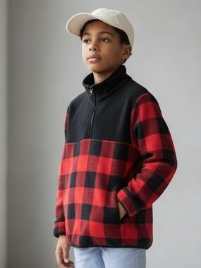 Crazy 8•Red Buffalo Plaid Fleece Zip-Up Jacket•S